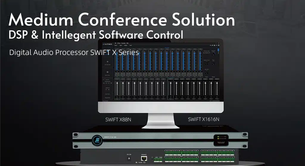 Why a $10K Sound System Still Fails? 3 Acoustic Flaws Killing Your Conference Room Audio 2 Medium Conference Solution SWIFT X Series Digital Audio Processor S-TRACK